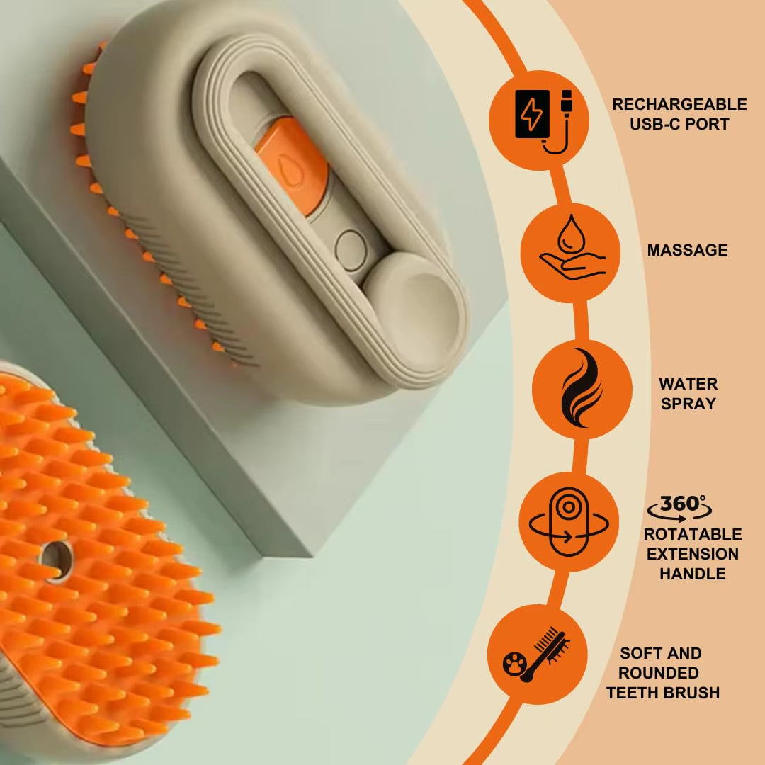 3-in-1 Electric Pet Hair Brush – Steam Spray Comb, Massage & Hair Removal Tool for Dogs and Cats
