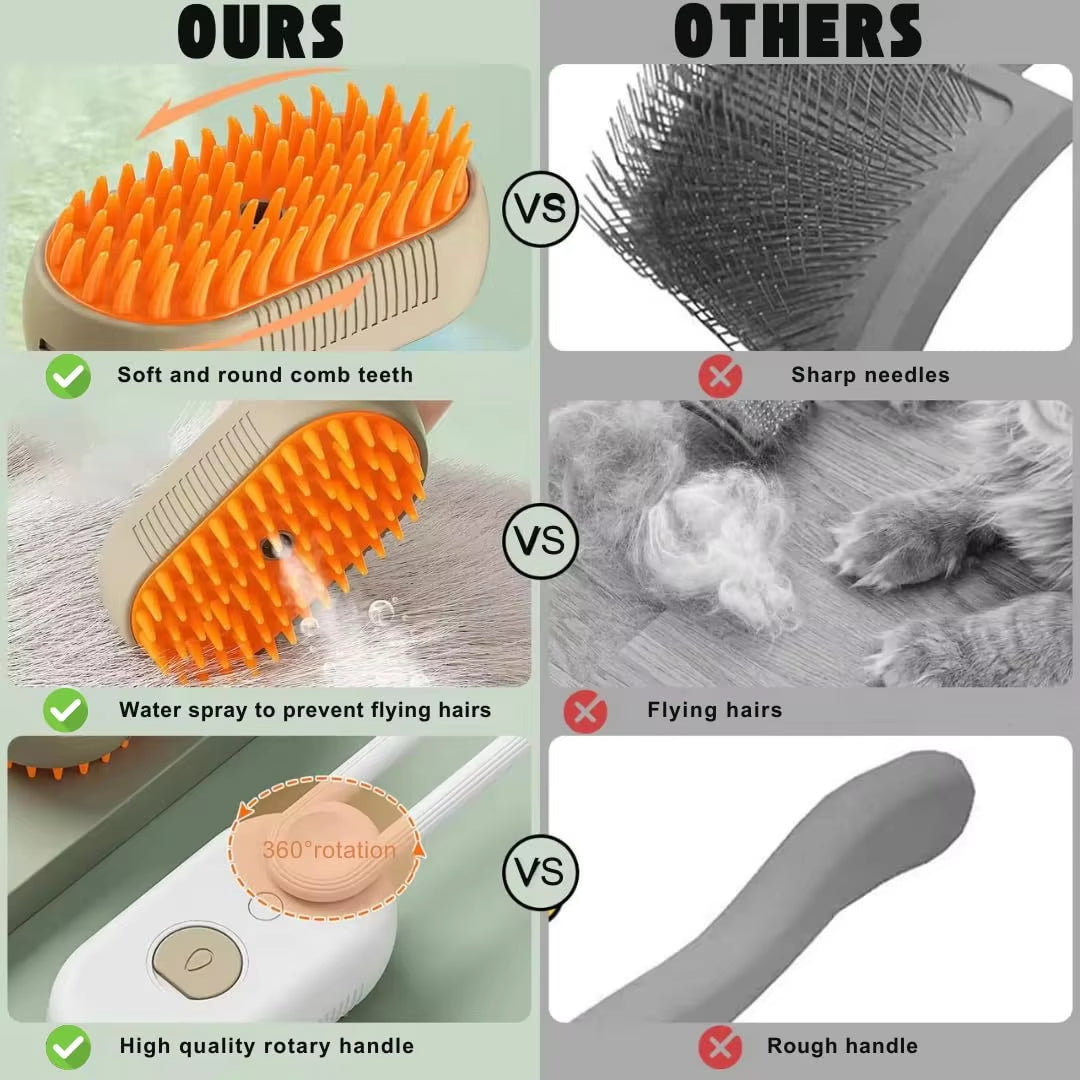 3-in-1 Electric Pet Hair Brush – Steam Spray Comb, Massage & Hair Removal Tool for Dogs and Cats