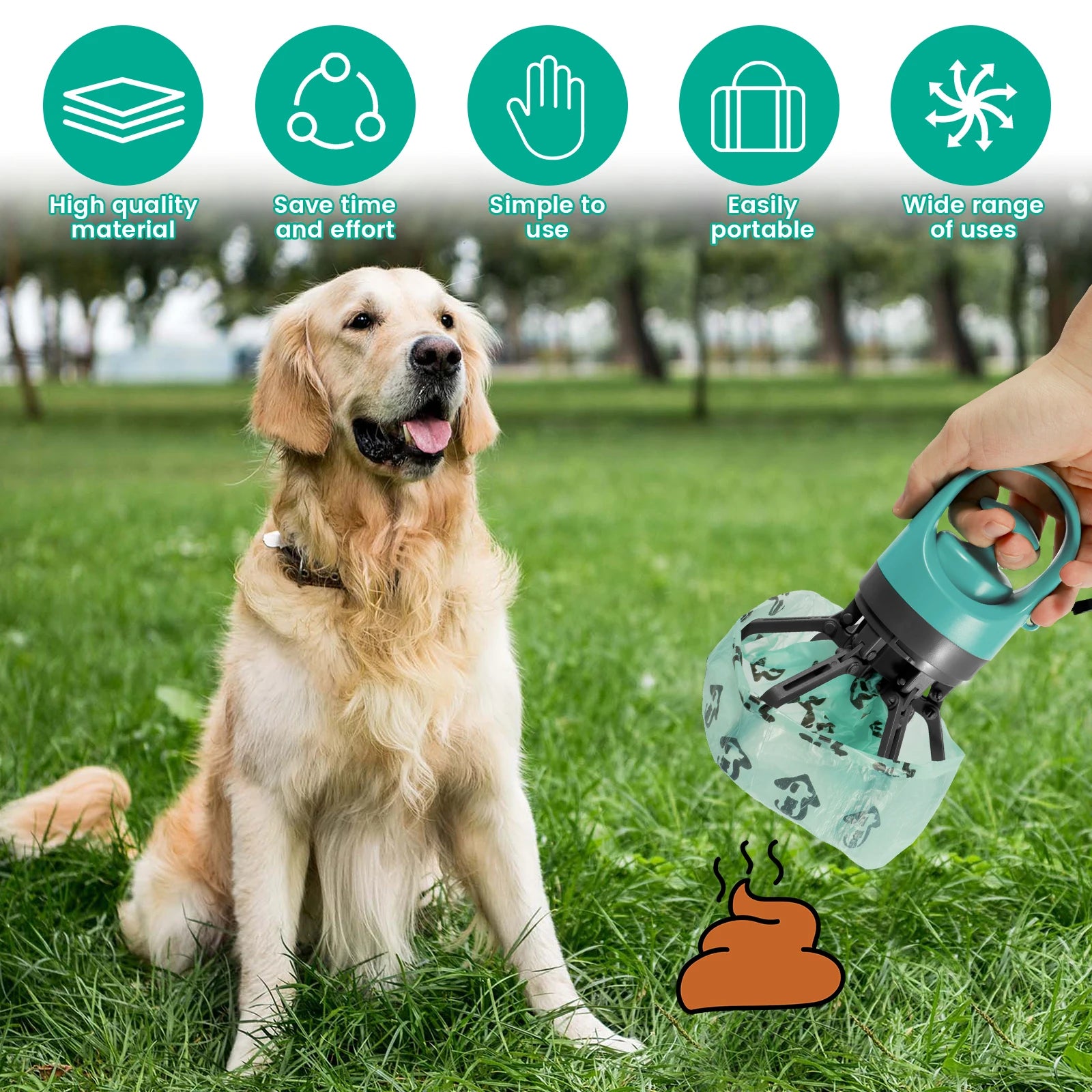 Portable Dog Toilet with Six-Claw Poop Scoop and Garbage Bag Dispenser – Perfect for Outdoor Pet Cleanup