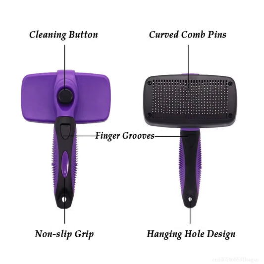 Dog & Cat Grooming Brush – Self-Cleaning Pet Hair Remover & Massage Comb