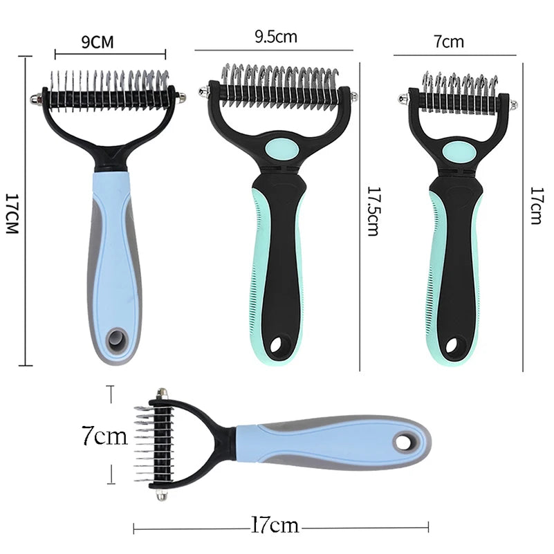 Professional Pet Deshedding Brush – Dog Hair Remover, Fur Knot Cutter & Grooming Comb for Cats and Dogs with Thick Fur – Dual-Head Design, Skin-Safe & Easy Grip Handle